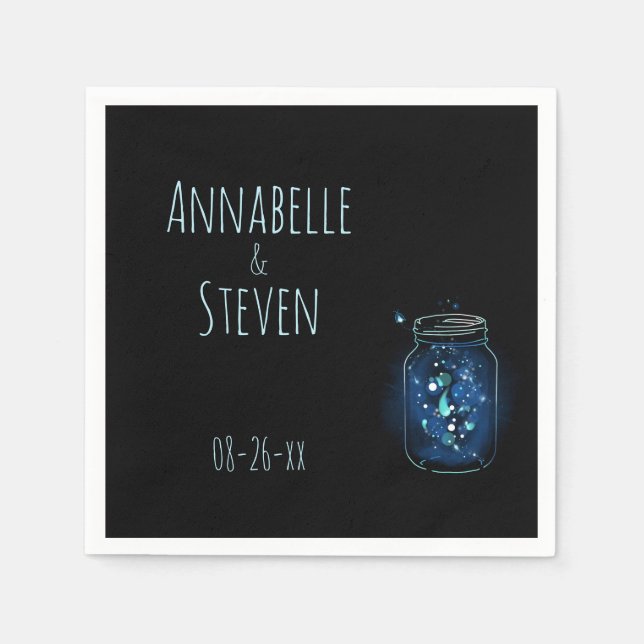 Fireflies in Mason Jar Personalised Wedding  Napkin (Front)