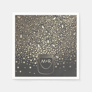 Fireflies Mason Jar Gold and Chalkboard Rustic Napkin