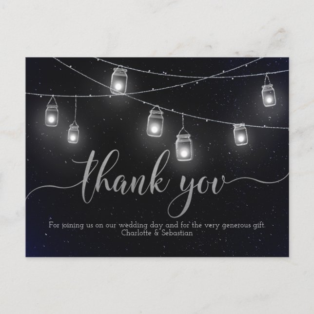 Fireflies Mason Jar Lights Night Sky Thank You Postcard (Front)