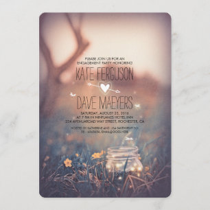 Fireflies Mason Jar Rustic Garden Engagement Party Invitation