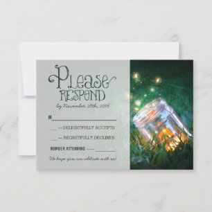 fireflies mason jar rustic garden wedding RSVP Card
