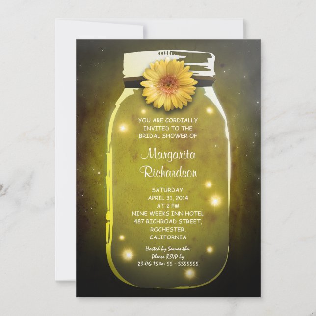 Fireflies & Mason Jar Whimsical Bridal Shower Invitation (Front)