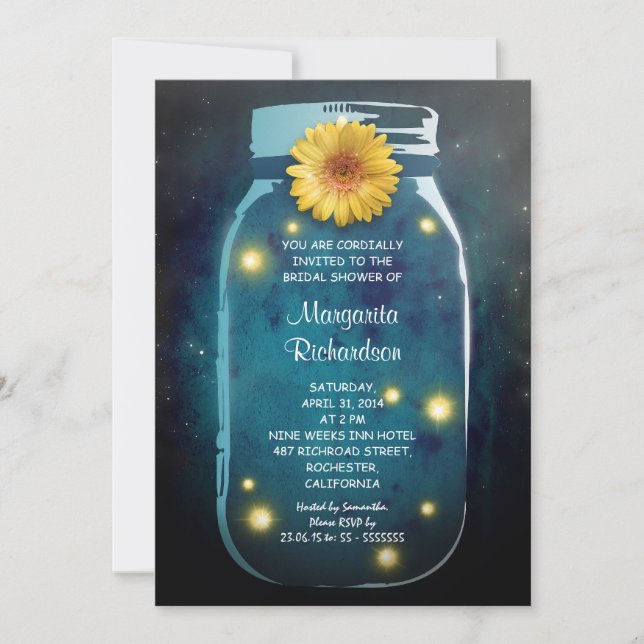 Fireflies & Mason Jar Whimsical Bridal Shower Invitation (Front)