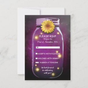 Fireflies & Mason Jar Whimsical Wedding RSVP Card