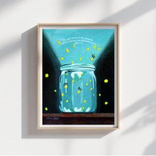 Fireflies Painting John 1 5 Bible Verse Poster