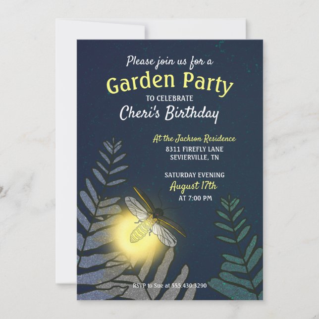 Firefly Birthday Garden Party Invitation (Front)