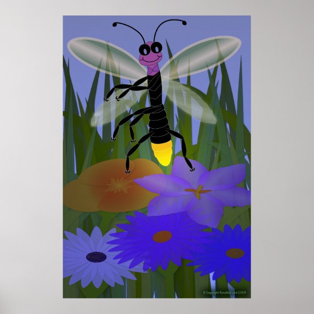 Firefly Dancing on Flowers Poster (Front)