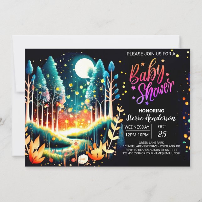 Firefly Fantasy Woodland Baby Shower Invitation (Front)