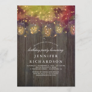 Firefly Lights and Mason Jar Rustic Birthday Party Invitation