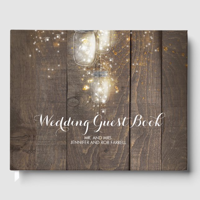 Firefly Lights Mason Jar Rustic Wedding Guest Book (Front)