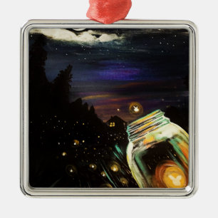 Firefly Mason Jar Moonlit Christmas Keepsake Metal Tree Decoration