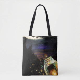 Firefly Mason Jar Moonlit Summer Night Fantasy Art Tote Bag