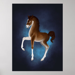 Firefly Stroll: Luminescent Wanderer in Blue Poster