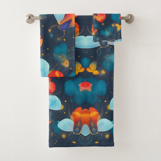 Firefly Watercolor Colourful Personalised Pattern Bath Towel Set (Insitu)