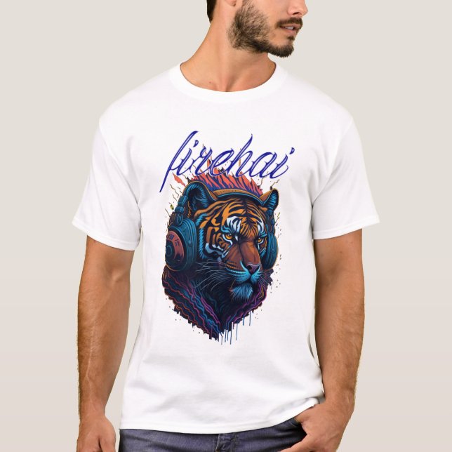 firehai tiger with headphone graphic design T-Shirt (Front)
