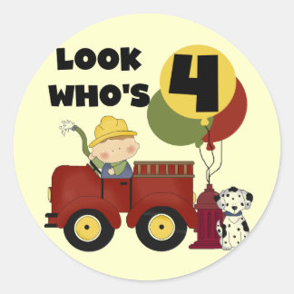 Fireman 4th Birthday Tshirts and Gifts Classic Round Sticker