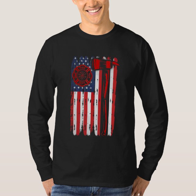 Fireman American Flag Graphics Firefighter Labor D T-Shirt (Front)