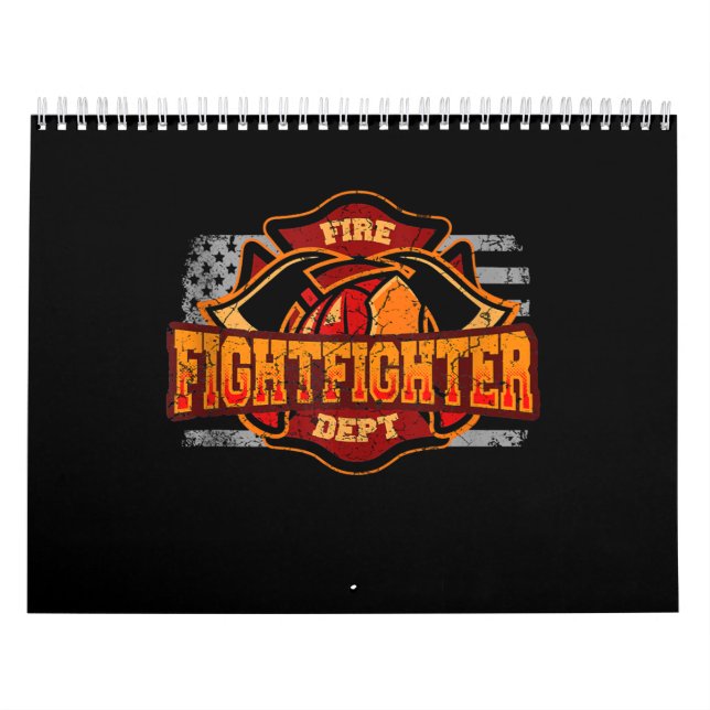 Fireman American Flag Red Line US Firefighter Gift Calendar (Cover)