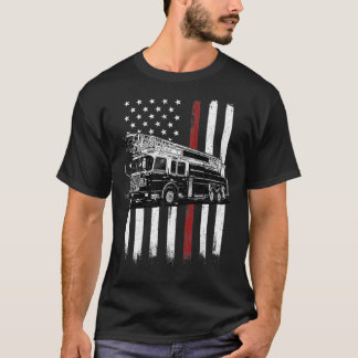 Fireman American Flag Thin Red Line Fire Truck Fir T-Shirt