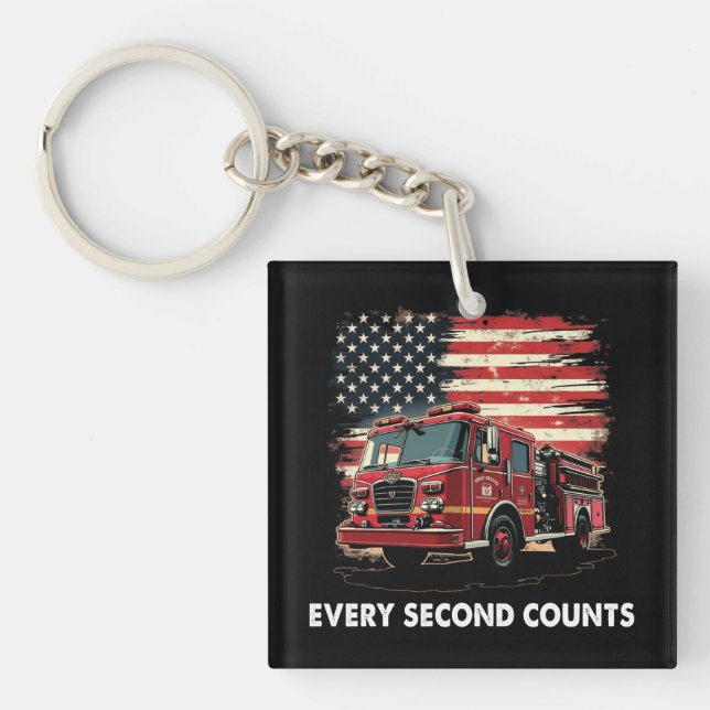 Fireman American Flag Thin Red Line Firefighter Key Ring (Front)