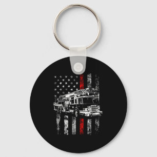 Fireman American Flag Thin Red Line Firefighter Key Ring