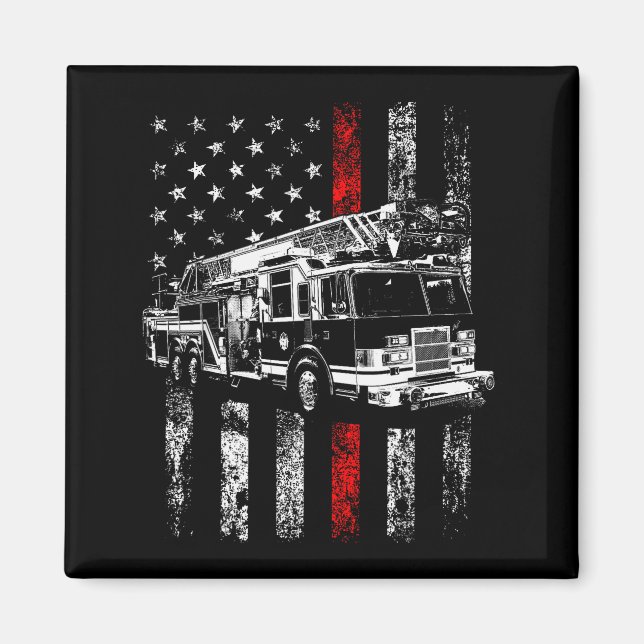 Fireman American Flag Thin Red Line Firefighter  Magnet (Front)