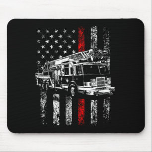 Fireman American Flag Thin Red Line Firefighter  Mouse Pad