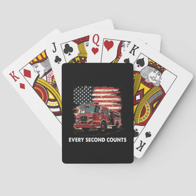 Fireman American Flag Thin Red Line Firefighter Playing Cards (Back)