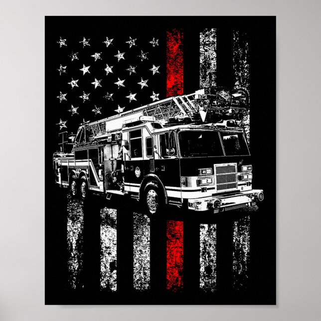 Fireman American Flag Thin Red Line Firefighter  Poster (Front)