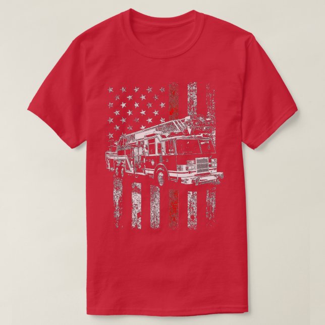 Fireman American Flag Thin Red Line Firefighter Sh T-Shirt (Design Front)
