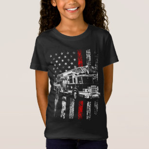 Fireman American Flag Thin Red Line Firefighter T-Shirt