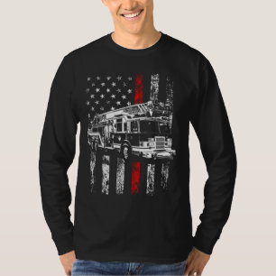 Fireman American Flag Thin Red Line Firefighter T-Shirt