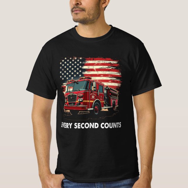 Fireman American Flag Thin Red Line Firefighter T-Shirt (Front)