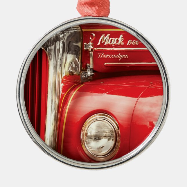 Fireman - An old fire truck Metal Tree Decoration (Front)
