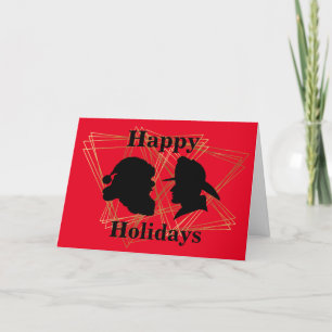 Fireman and Santa Silhouette Christmas Card