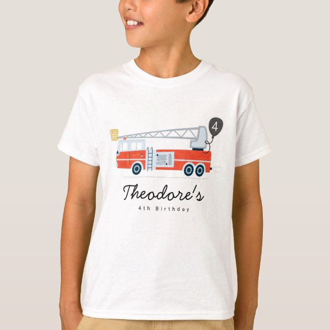 Fireman Birthday Boy Party Outfit Firetruck T-Shirt (Front)