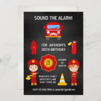 Fireman Birthday Chalkboard add photo invitation