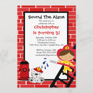 Fireman Boy Firetruck Birthday Party Invitation