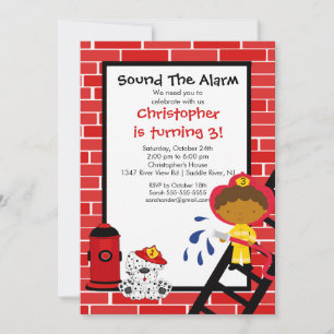 Fireman Boy Firetruck Birthday Party Invitation