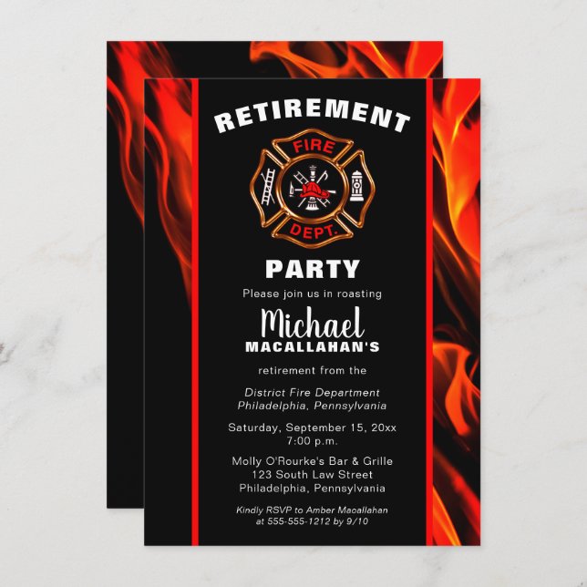Fireman Fire Badge Firefighter Retirement  Party Invitation (Front/Back)