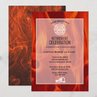 Fireman Fire Badge Firefighter Retirement Party Invitation