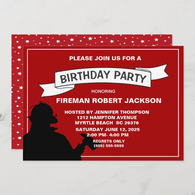 Fireman/Fire Chief Birthday Party Invitation (Front/Back)