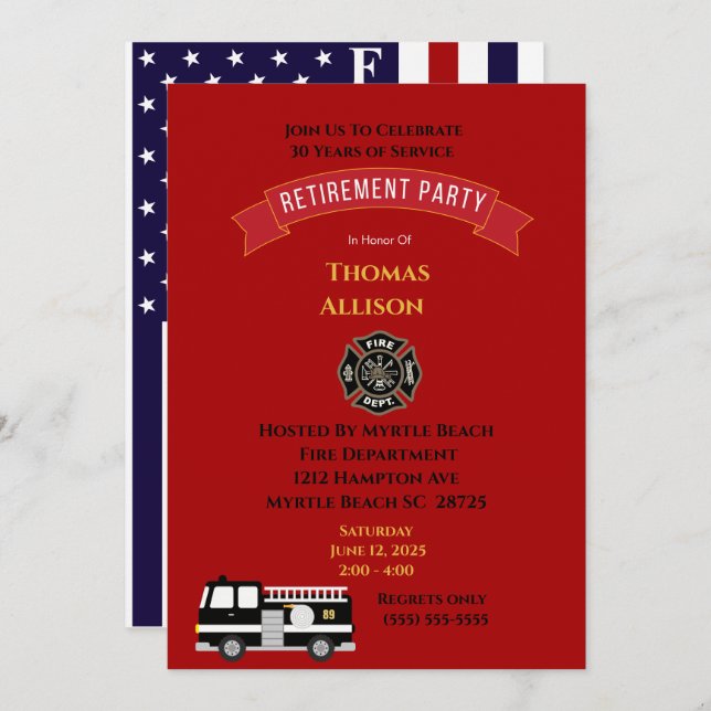 Fireman/Fire Chief Retirement Invitation (Front/Back)