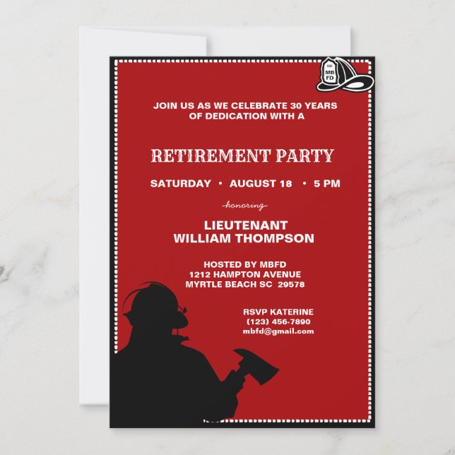 Fireman/Fire Chief Retirement Party Invitation (Front)