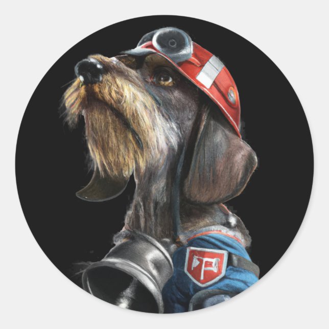 Fireman Fire Chief Wire-Hair Dachshund Dog Classic Round Sticker (Front)