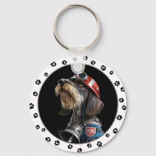 Fireman Fire Chief Wire-Hair Dachshund Dog Key Ring