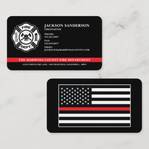 Fireman Fire Department Firefighter Red Line Logo Business Card