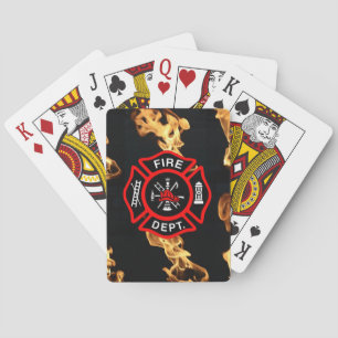 Fireman Fire Dept Maltese Cross Logo Flames Playing Cards