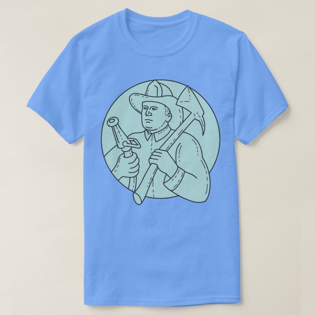 Fireman Firefighter Ax Hose Circle Mono Line Clas T-Shirt (Design Front)