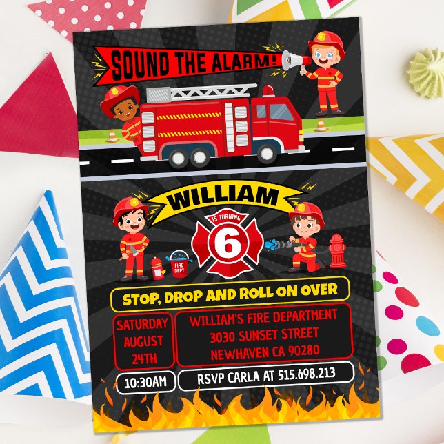 Fireman Firefighter Birthday Fire Truck Party Invi Invitation (Creator Uploaded)